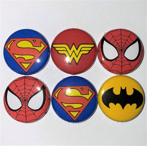 Super Hero 1 Inch Buttons Set Of 6 Pinback Flatback Etsy