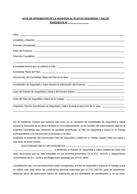 Acta De Adhesi N Al Plan Documento Acta De Aprobaci N De La