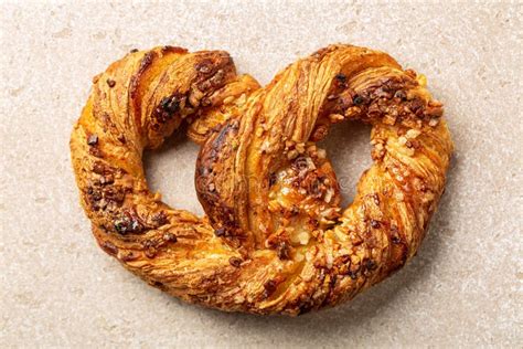 Sweet French Soft Pretzel Or Bretzel With Puff Pastry Almonds And