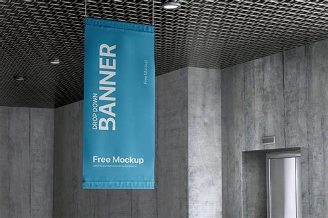 Free Indoor Drop Down Hanging Banner Mockup Psd Psfreebies