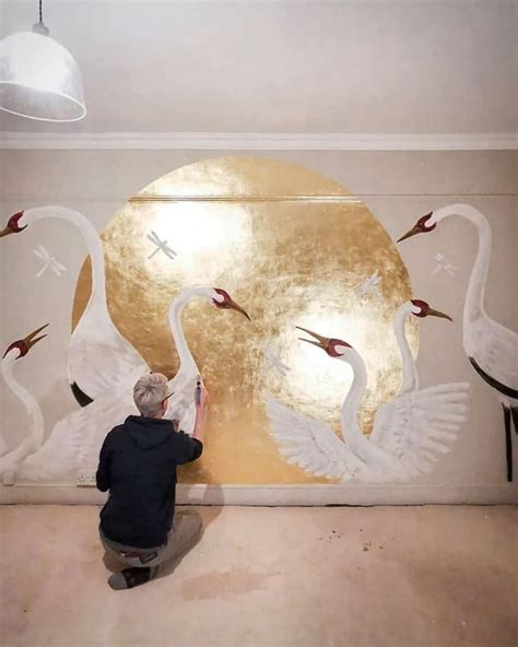 Hand Painted Gold Foil Wall Mural By Bland Design