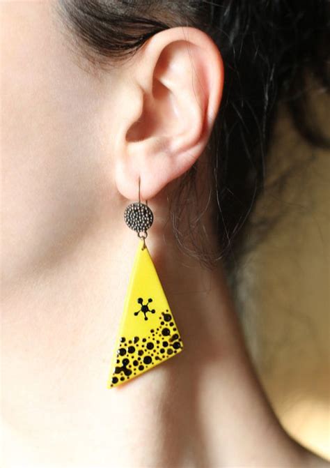 Mustard Yellow Earrings Triangular Earrings Modern Earrings Etsy