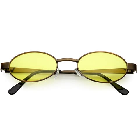 Retro Small Oval Sunglasses Metal Arms Color Tinted Lens 48mm Bronze