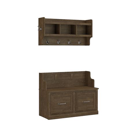 Bush Furniture Woodland 40W Entryway Bench With Doors And Wall Mounted