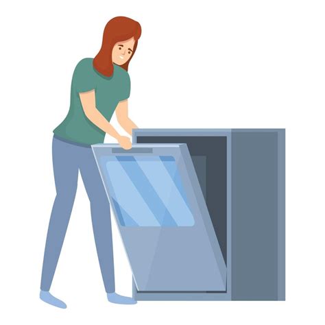 Start Dishwasher Machine Icon Cartoon Vector Woman Housewife