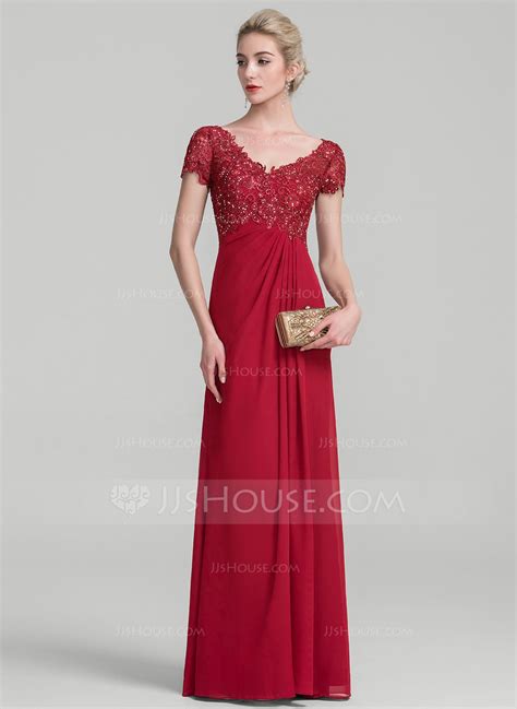 US 164 00 A Line Princess V Neck Floor Length Chiffon Lace Mother Of