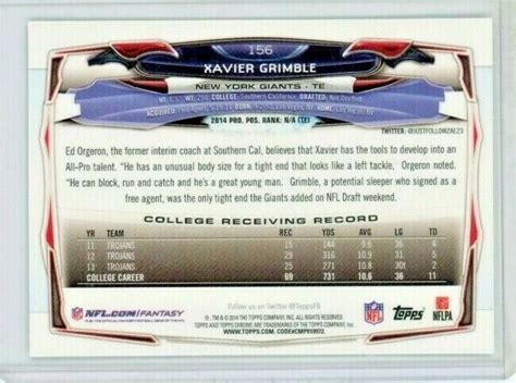 2014 Topps Chrome 156 Xavier Grimble Rookie RC New York Giants