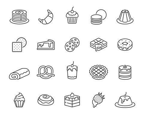 Desserts Sweet Pastry And Bake Outline Icons Vector Art At