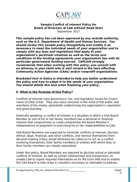 Sample Conflict Of Interest Policy For Board Of Directors PDF4PRO Doc