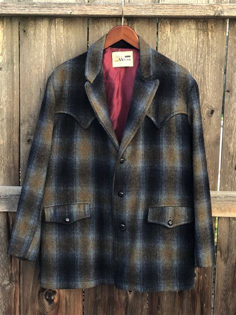 S Vintage Plaid Wool Jacket S Wool Coat Plaid Shadow Etsy