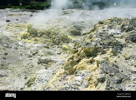 Deposits Of Native Sulfur In A Fumarole Field On The Slopes Of The