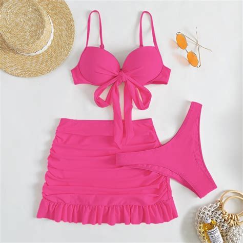 Kawaii Bikini With Skirt Push Up Piece Set SALE
