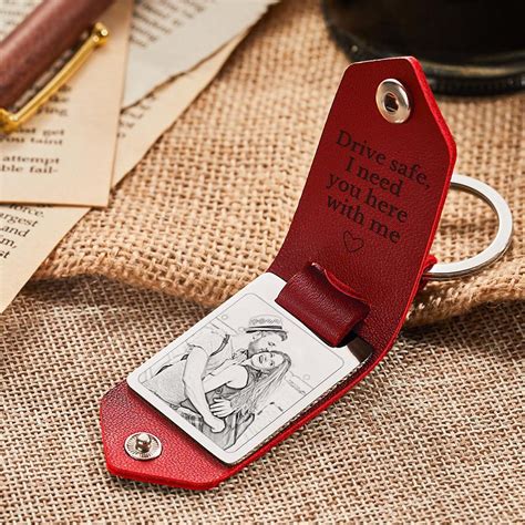 Personalized Leather Keychain Drive Safe Significant Photo Keychain