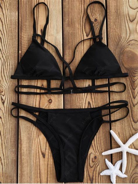 25 OFF 2021 Strappy Bandage Bikini Set In BLACK ZAFUL