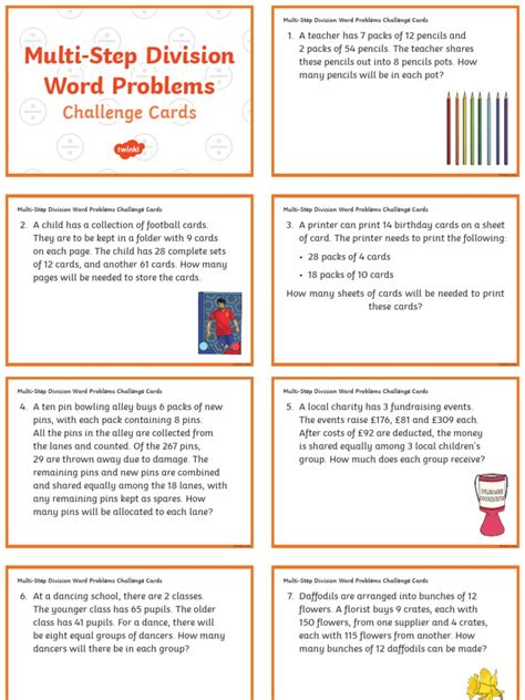 Multi Step Division Word Problems Challenge Cards Pdf