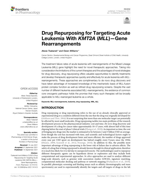 PDF Drug Repurposing For Targeting Acute Leukemia With KMT2A MLL