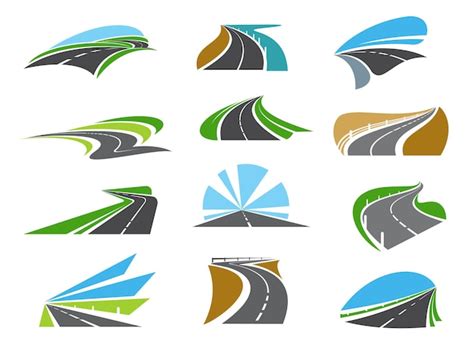 Autopista Iconos De Carreteras Con Bordes De Carreteras Y Barandillas