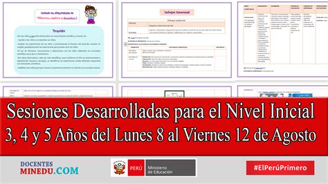 Sesiones Desarrolladas Para El Nivel Inicial Y A Os Del Lunes