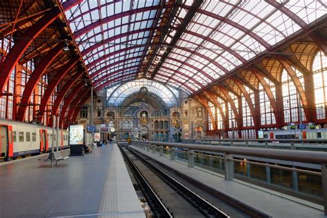 Antwerp Belgium May Trains Waiting At The Platform For