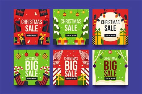 Venta De Navidad Instagram Post Set Vector Gratis