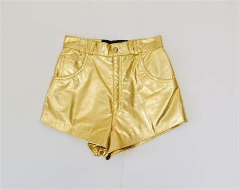 80s Vintage Gold Leather Shorts Hot Pants Leather Short Shorts Xxs Xs