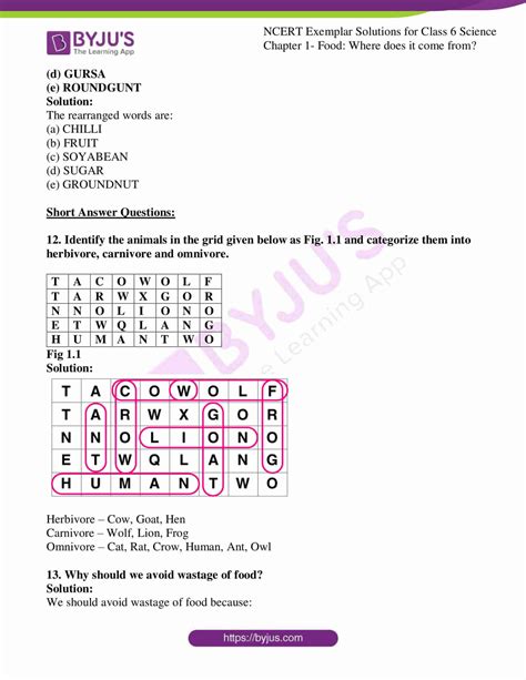 NCERT Exemplar Solutions For Class 6 Science Chapter 1 Food Where