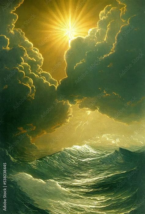 ภาพประกอบสต็อก Ocean Illustration Sea Art Spiritual Artwork Light Rays