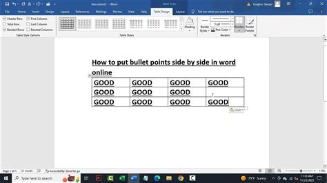 How To Put Bullet Points Side By Side In Word Online Youtube