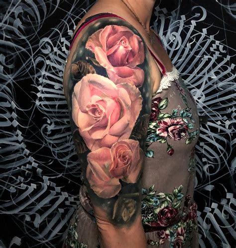 Pink Roses Half Sleeve Rose Tattoo On Arm Flower Tattoo Sleeve Full