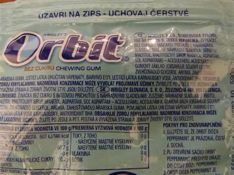 Podrobné informace o potravině Orbit bez cukru peppermint
