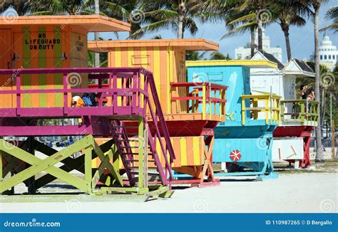 Miami Beach Typical Lifeguard House Colorful Baywatch South Beach Stock