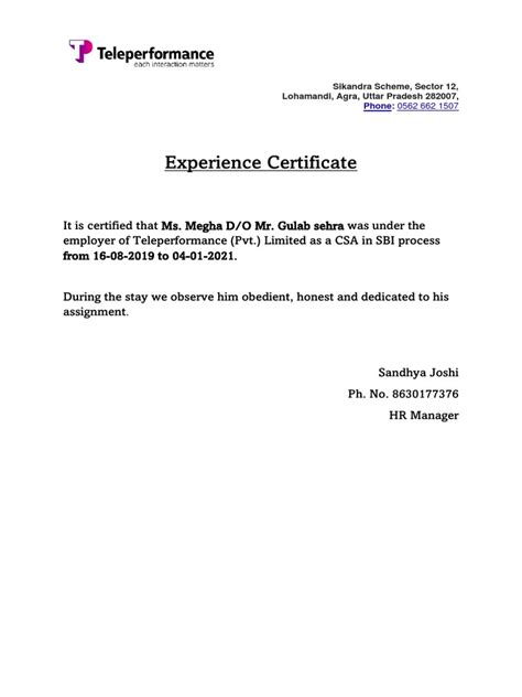 Experience Certificate | PDF