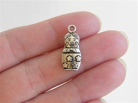 Russian Matryoshka Doll Charms Antique Silver Tone