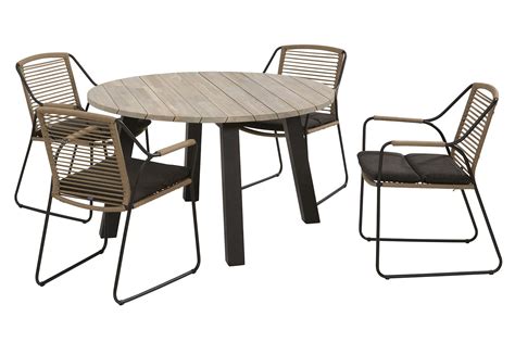 Bekijk De Scandic Tuinset Met 4 Stoelen En Ronde Teak Taste 4SO Derby