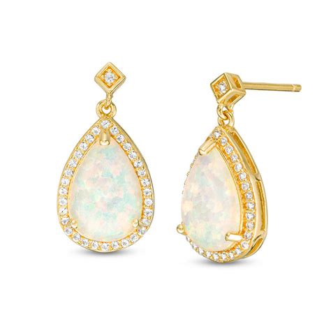 Pear Shaped Lab Created Opal And White Topaz Frame Drop Earrings In