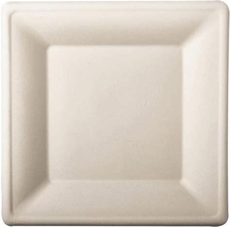 Blanc 82451 Lot de 50 Assiettes carrées en Canne à Sucre Blanc 26 x 26