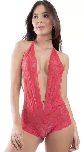 Body Decote Cavado Sensual Lingerie Renda Calesson Parcelamento