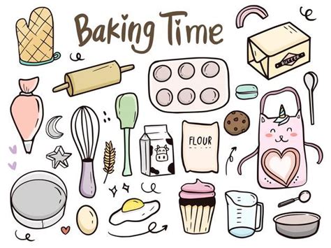 Premium Vector Baking Time Tools And Cake Doodle Illustration Drawing