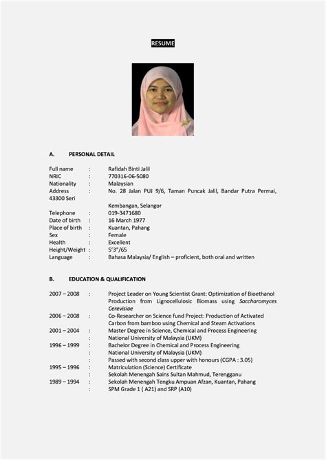 Malaysia Resume Sample