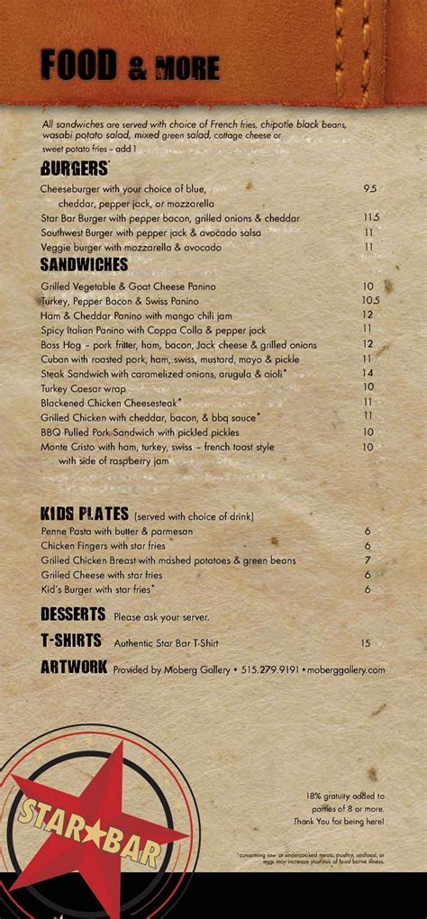 Bar Food Menu