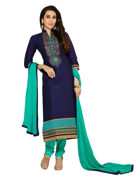 Buy The Four Hundred Navy Blue Green Cotton Unstitched Dress Material