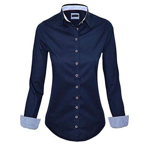 Hevento Damen Bluse Hemdbluse Langarm Navy Elegant Und Hochwertig