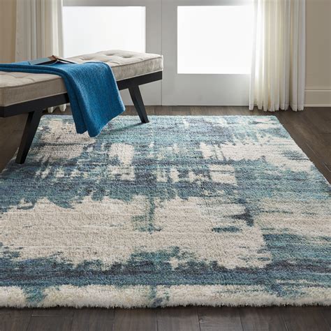 Abstract Shag ABS01 Blue Area Rug Plush Contemporary Abstract By Nourison | eBay