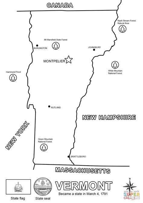 Free Printable Vermont State Map Outline Coloring Page In Map The