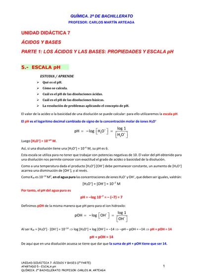 Parte Los Cidos Y Las Bases Propiedades Y Escala Ph