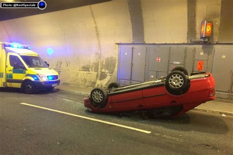 Car Overturns On A20 Round Hill Tunnel Folkestone After Collision