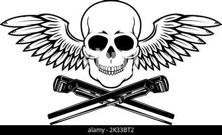 Winged Skull With Crossed Wrenches Design Element For Emblem Sign