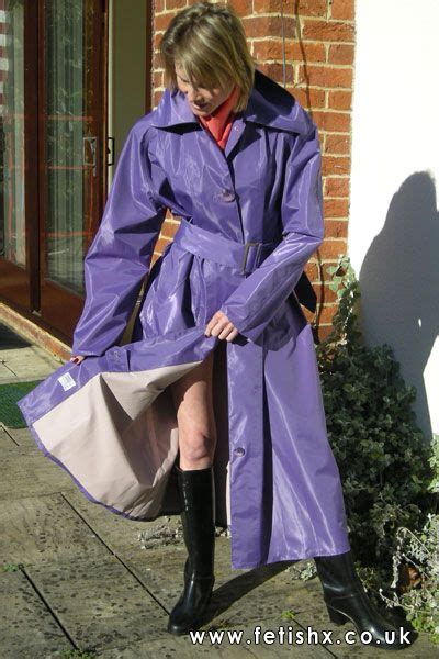 Admiring The Rubber Lining Of Her Lovely Satin Mackintosh Rainwear Girl Rain Wear Fashion