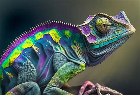 Colorful Chameleon Exotic Wild Lizard Or Reptile Generative Ai Stock