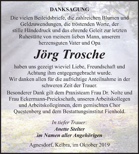 Traueranzeigen Von J Rg Trosche Abschied Nehmen De